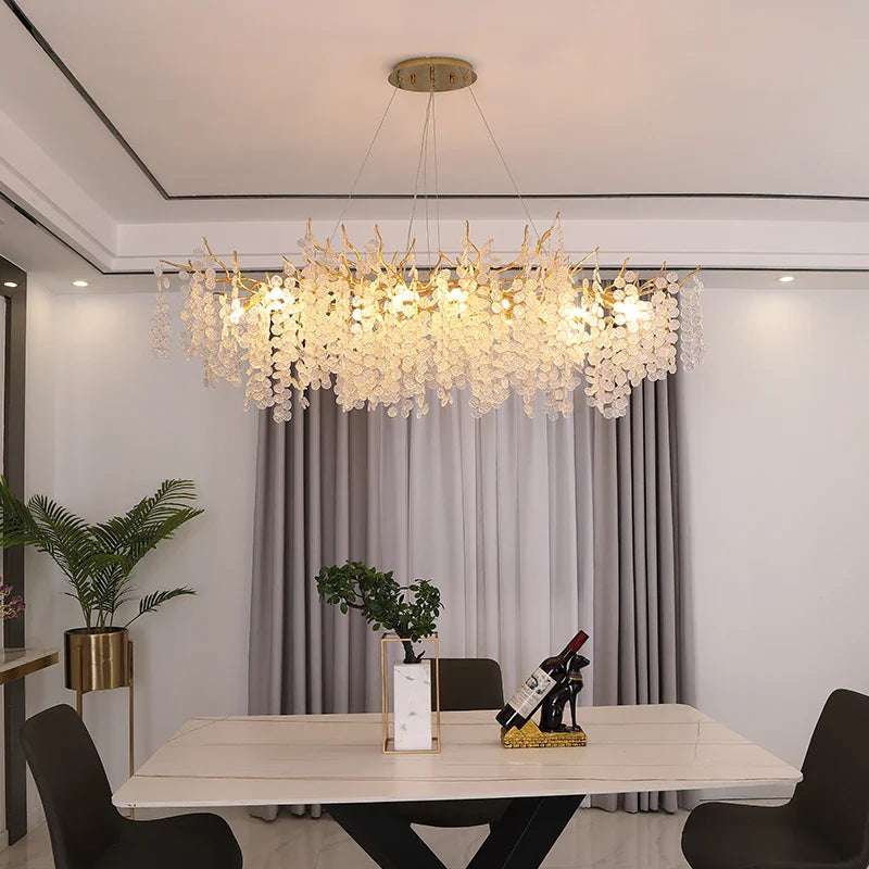 Afralia™ Modern Crystal Glass Pendant Chandelier for Living Room Dining Bedroom