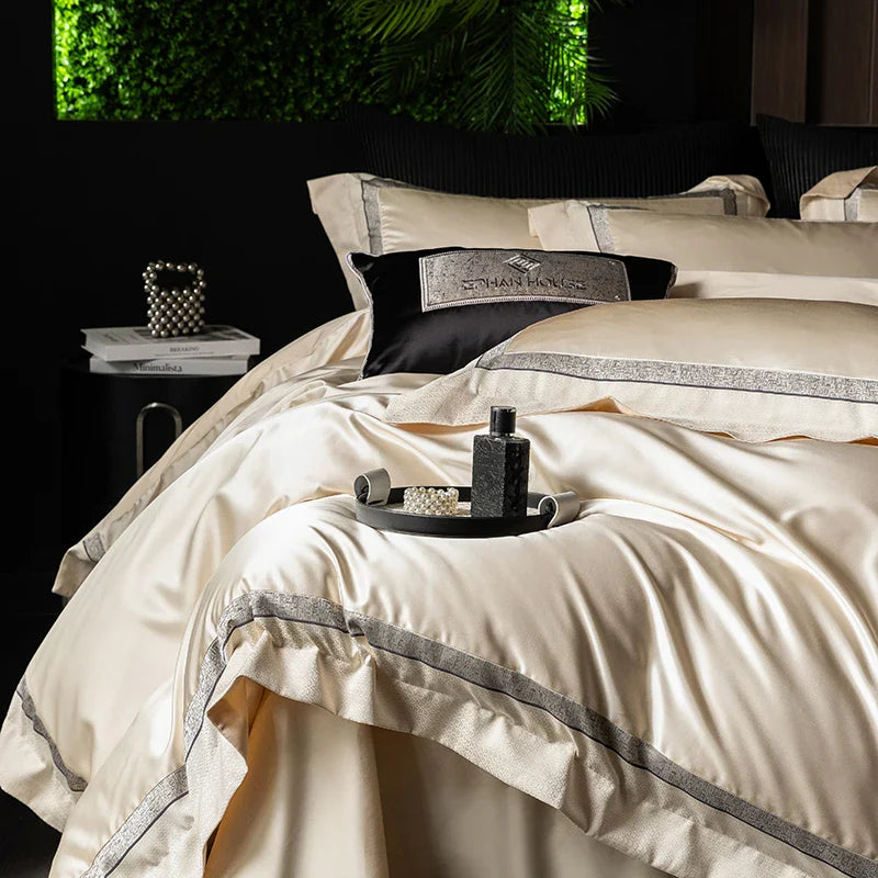 Afralia™ Luxe Champagne Bedding Set in Silky Egyptian Cotton - Queen King Sizes