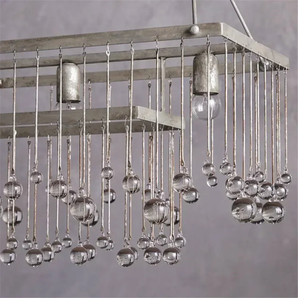 Afralia™ Retro Chic Glass Ball Chandelier - Italian Designer Vintage Rectangular Lighting