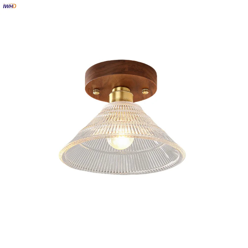 Afralia™ Modern Wood Glass LED Ceiling Light Fixture for Home Lighting