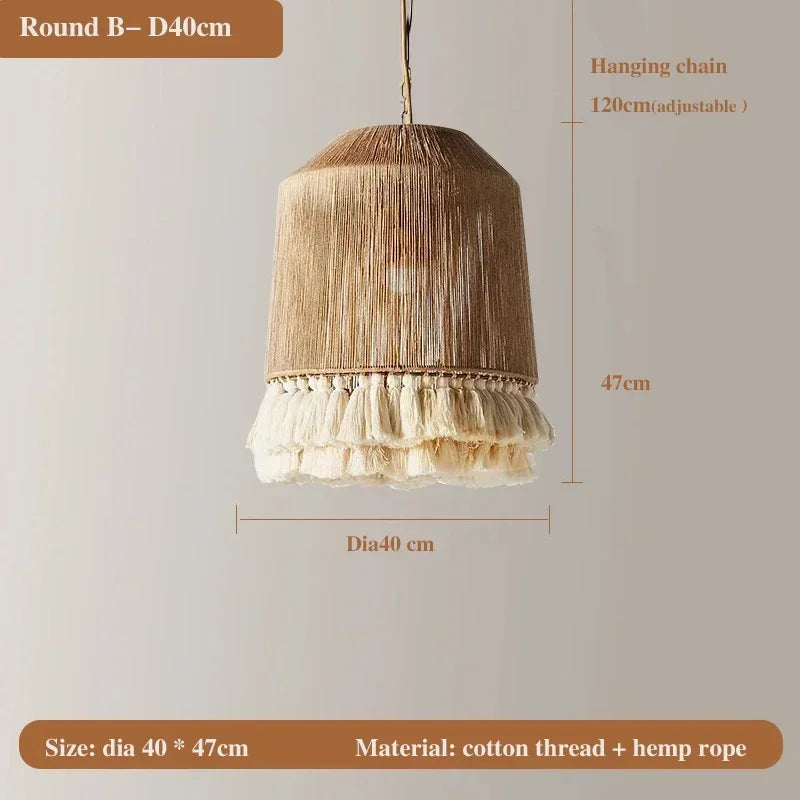 Afralia™ Vintage Hemp Rope Tassel Pendant Light for Kitchen Living Room Bedroom