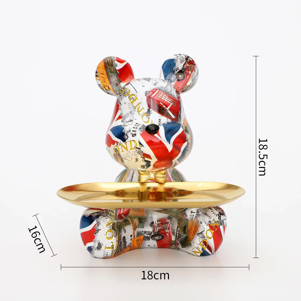 Afralia™ Graffiti Bear Figurine Statue Key Shelf Decor - Modern Table Sculpture