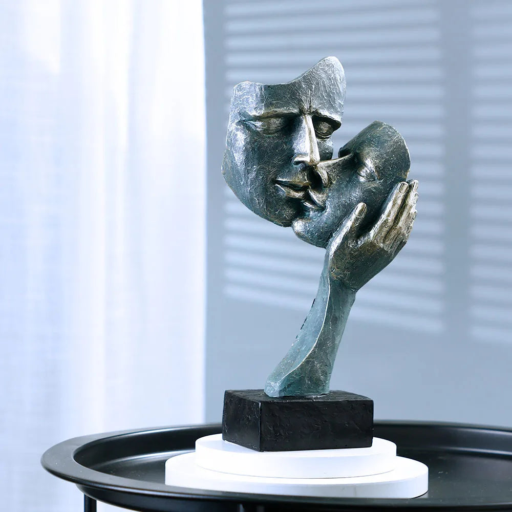 Afralia™ Resin Couple Mask Figurines Retro Lover Home Decoration Objects