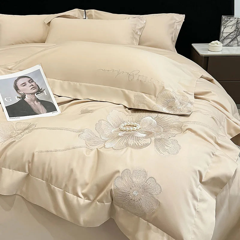 Afralia™ Luxury Cotton Twill Embroidery Duvet Cover Set for Seasons