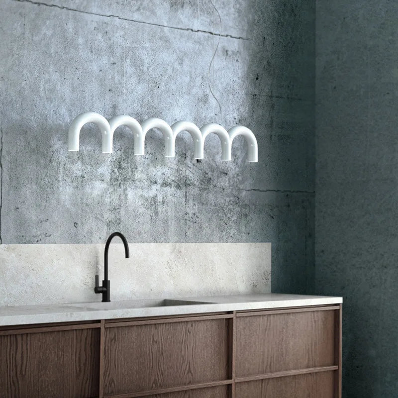 Afralia™ Blue Metal Arch Chandelier Pendant Light - Modern Design for Home Décor
