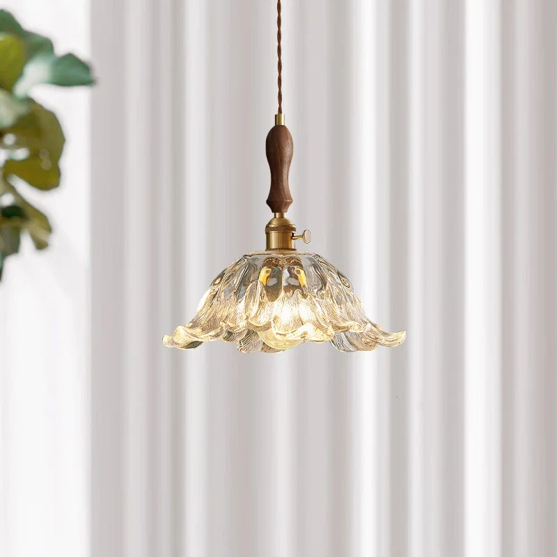 Afralia™ Glass LED Pendant Lamp Petal Lampshade for Bedroom Living Dining Room