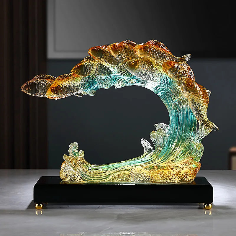 Afralia™ Gradient Goldfish Resin Sculpture - Home Decoration