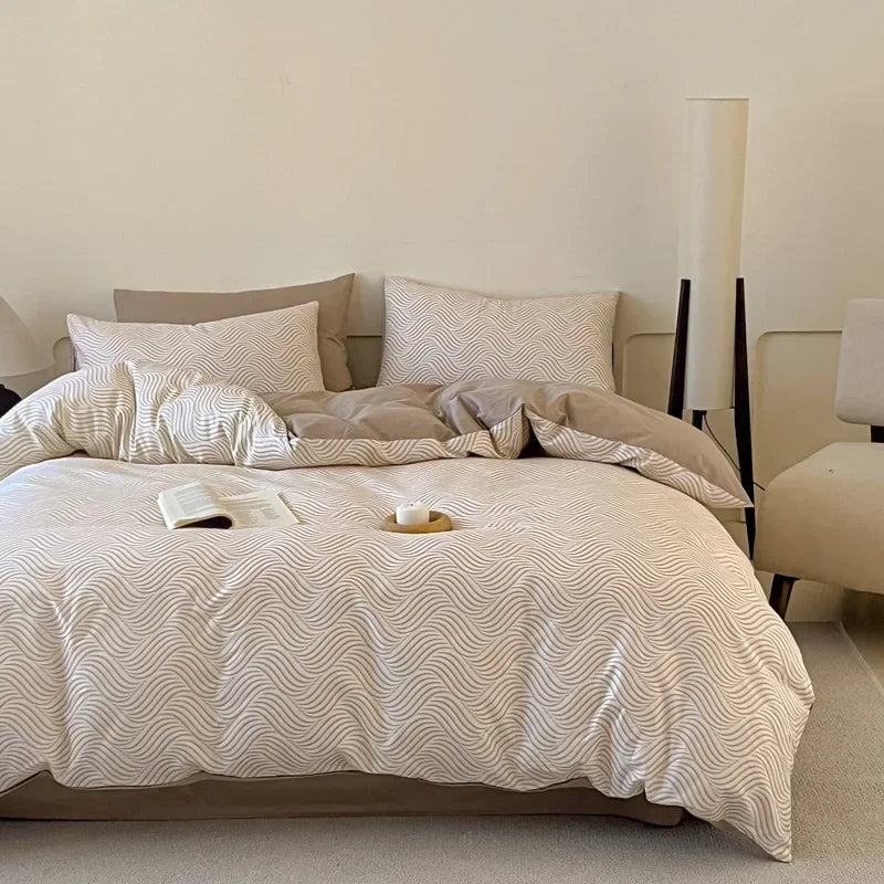 Afralia™ Geometric Pattern Cotton Fitted Sheet Set, King/Queen Bed Comfort Bedding