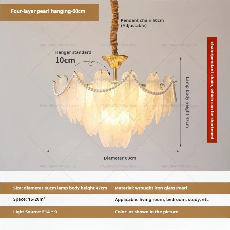 Afralia™ Cream Wind Feather Pearl Crystal Chandelier for Luxury Living Room and Bedroom
