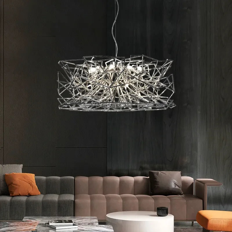 Afralia™ Silver LED Stainless Steel Chandelier Modern Luxury Art Hanging Light