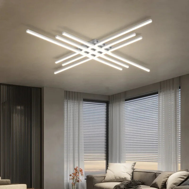 Afralia™ Modern Black Line Ceiling Chandelier LED Strip Lights