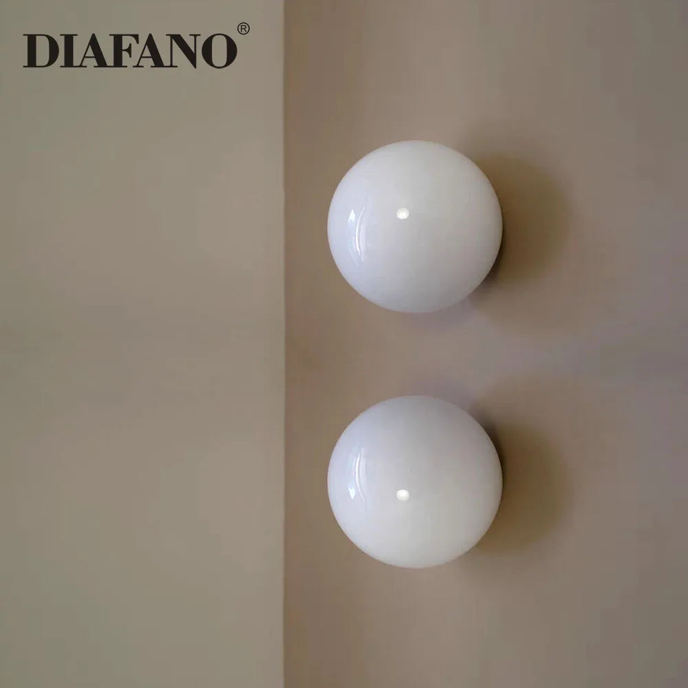 Afralia™ White Round Ball Glass Wall Lamp for Bedside Living Room & Bathroom