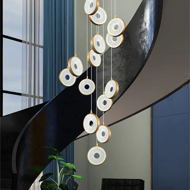 Afralia™ Modern Villa Long Chandelier - Luxury Nordic Apartment Acrylic Ring Chandelier