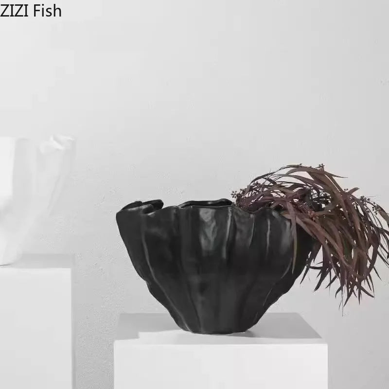 Afralia™ Black Resin Bud Vase Modern Room Decor Flowers Arrangement Desk Vase