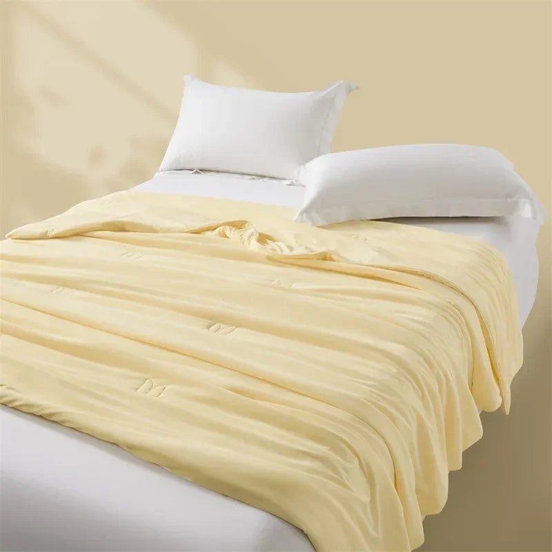Afralia™ Silky Summer Cooling Blanket - Breathable Solid Color Quilted Comforter for Single Double Bed