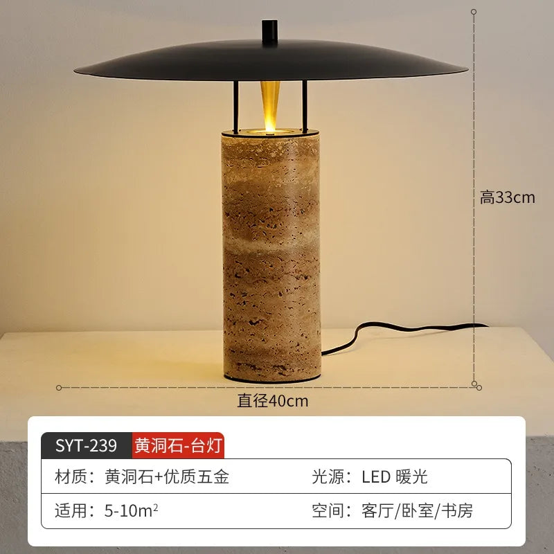 Afralia™ Yellow Travertine Table Lamp LED Marble Base Postmodern Mushroom Desk Light