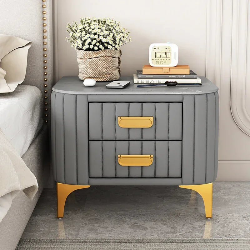 Afralia™ Rock Bed Edge Cabinet with Drawers - Modern & Luxury Leather Master Bedroom Nightstand