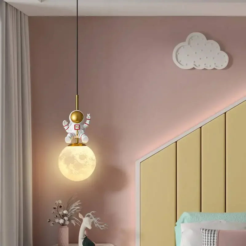 Afralia™ Modern LED Creative Moon Pendant Lamp - Astronaut Chandelier for Children's Study Room