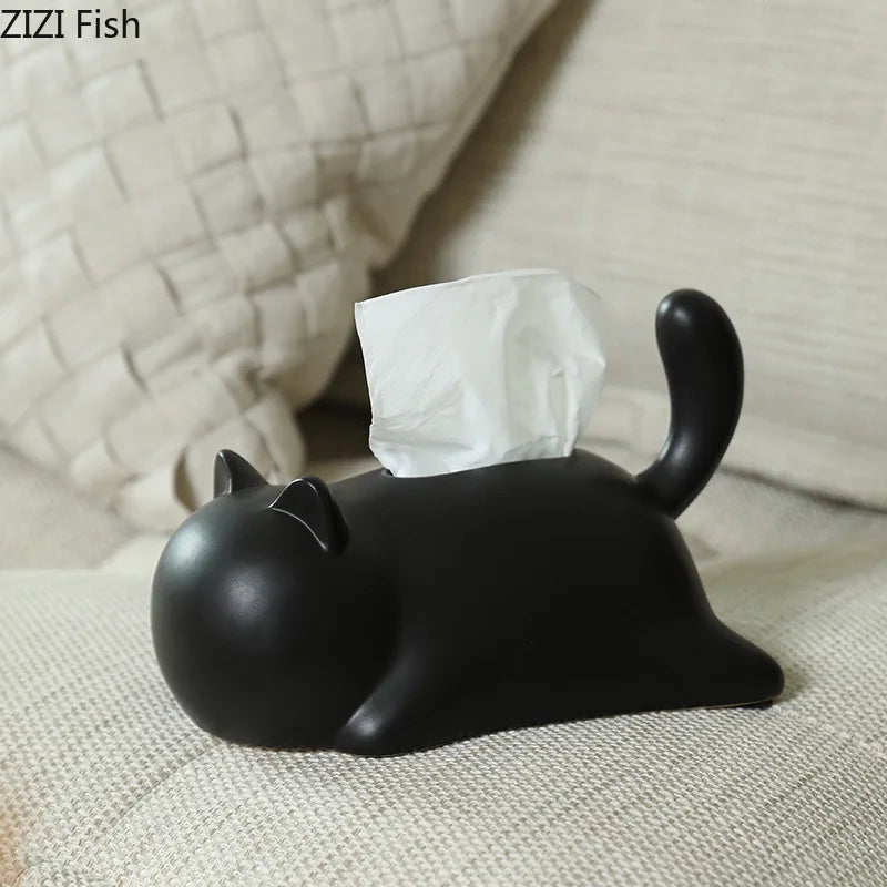 Afralia™ Cat Ceramic Tissue Box Modern Home Decor