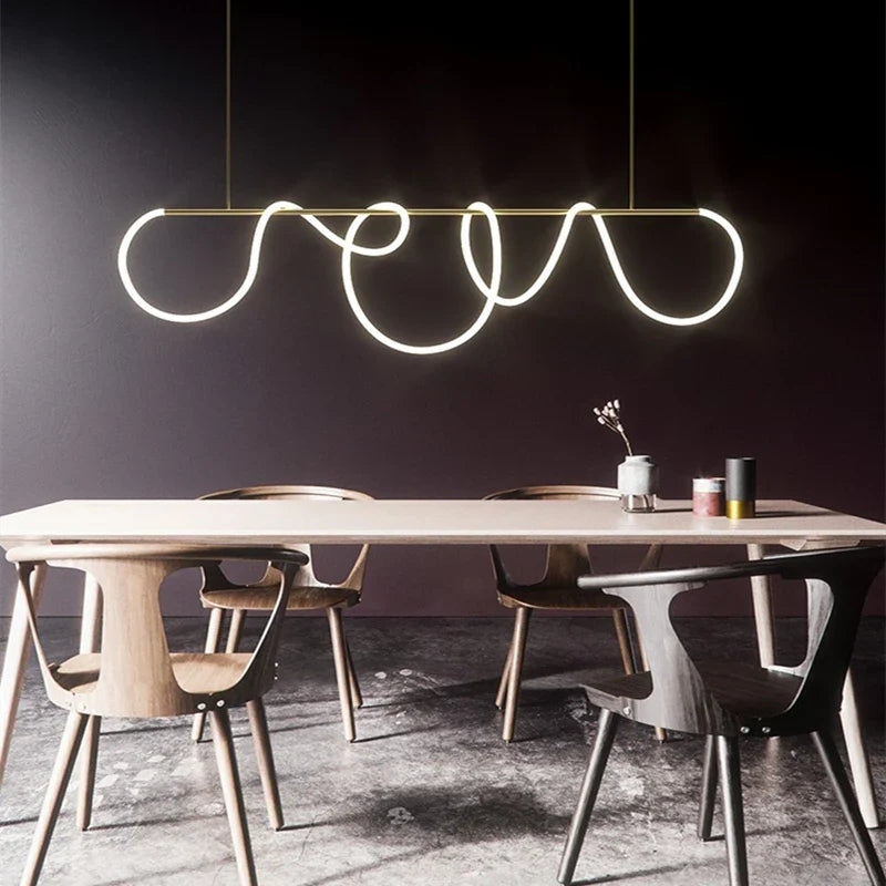 Afralia™ Modern Long Hose LED Chandelier, Black/Gold Pendant Light for Kitchen & Dining Room