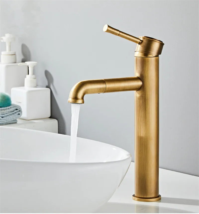 Afralia™ Antique Bronze Basin Faucet: Hot & Cold Brass Sink Mixer Tap, Deck Mounted