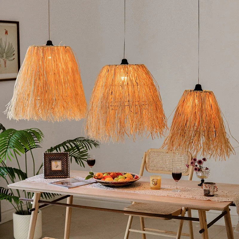 Afralia™ Nordic Raffia Chandelier: Vintage Wabi Sabi LED Pendant Light Fixture