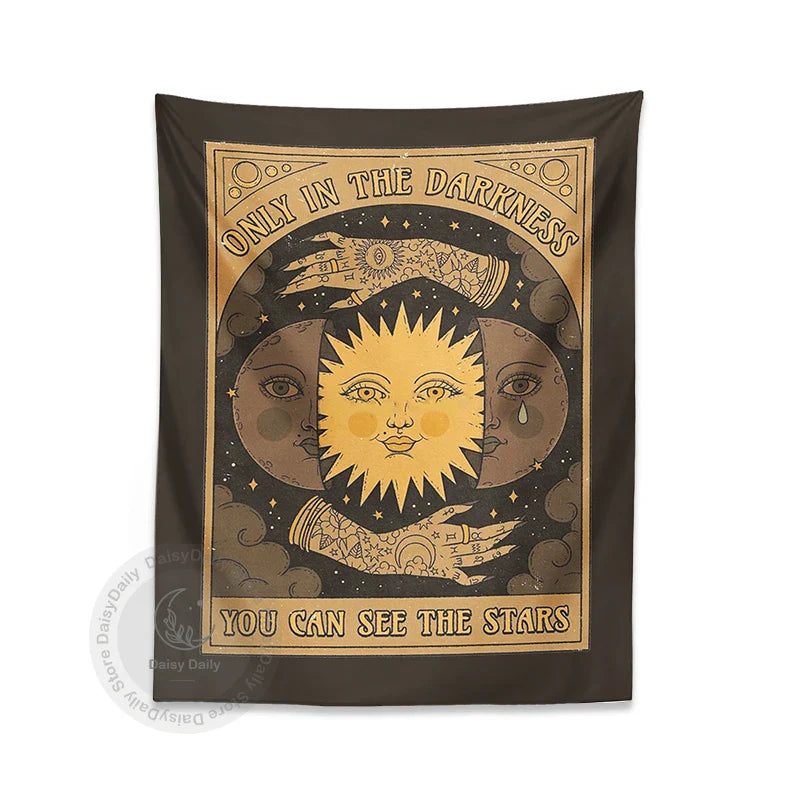 Afralia™ Star Tarot Tapestry Wall Hanging Witchcraft Divination Moon Sun Stars Dorm Decor