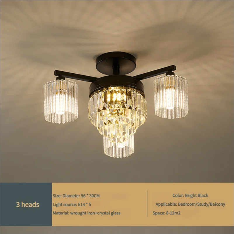 Afralia™ Modern Crystal Ceiling Lamp with Gold and Black Shade