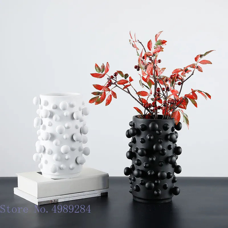 Afralia™ Black White Abstract Dots Resin Vase Irregular Bumps Home Decoration Organizer