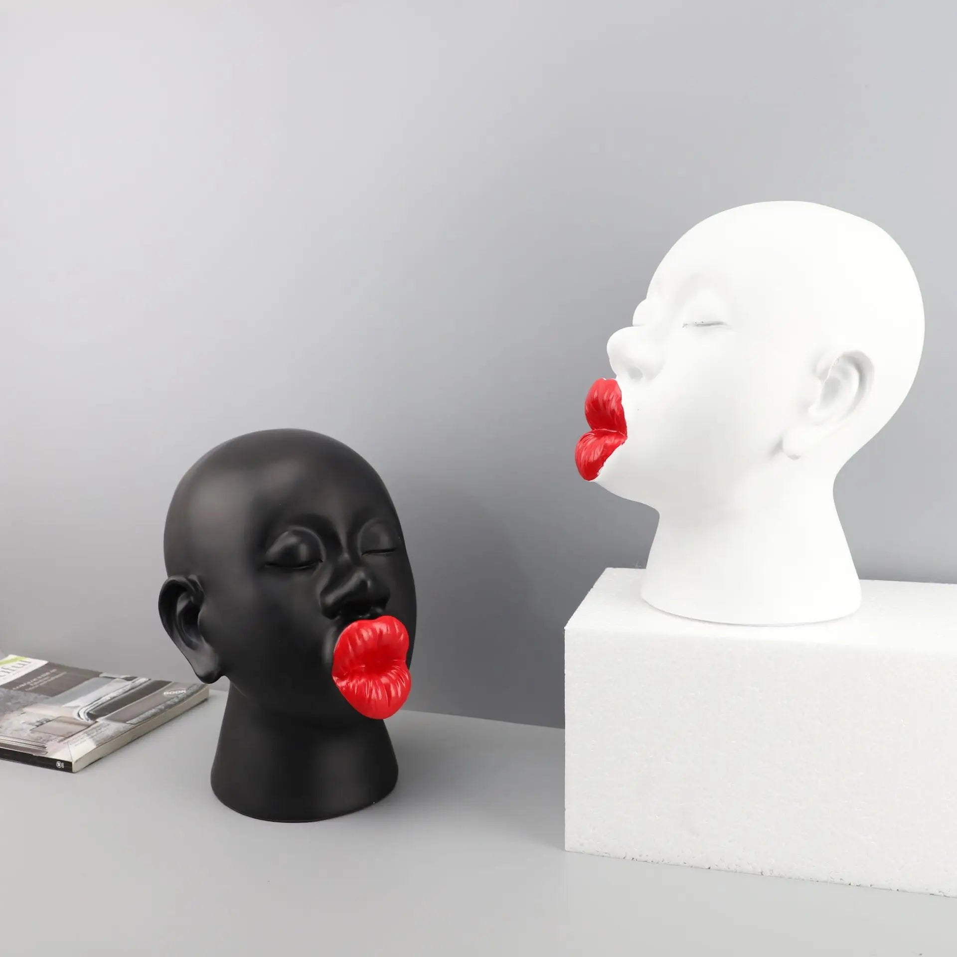 Afralia™ Red Lip Head Abstract Cartoon Funny Negro Statue - Home Decor Figurine