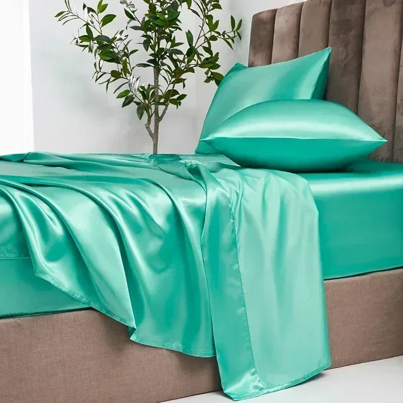 Afralia™ Satin Queen/ King Bed Sheets Set - Luxurious, High Quality, Solid Colors