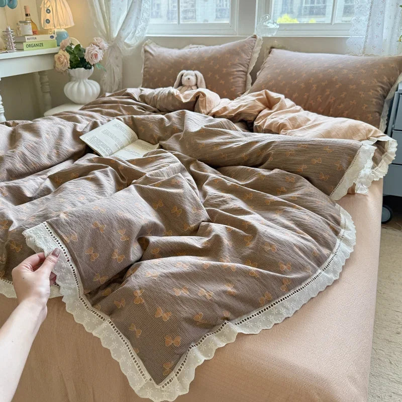 Afralia™ Summer Hollow Lace Floral Bedding Set - Princess Style, Soft & Breathable
