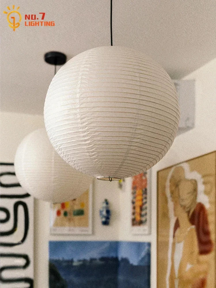 Afralia™ Akari Noguchi LED Pendant Lights Wabi-sabi Round Ball Design for Living Room