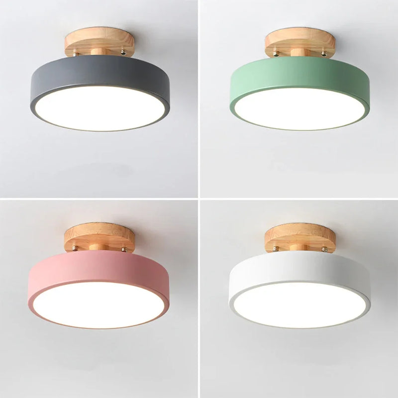 Afralia™ Nordic LED Makaron Wood Round Ceiling Lamp