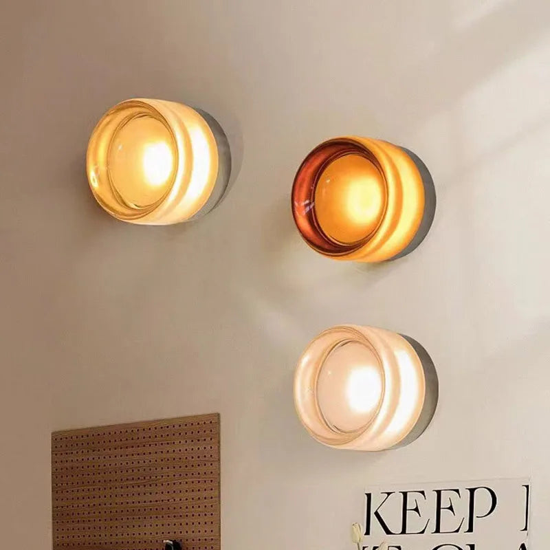 Afralia™ Nordic Grey Amber LED Wall Lamp for Bedroom Living Room Indoor Decor