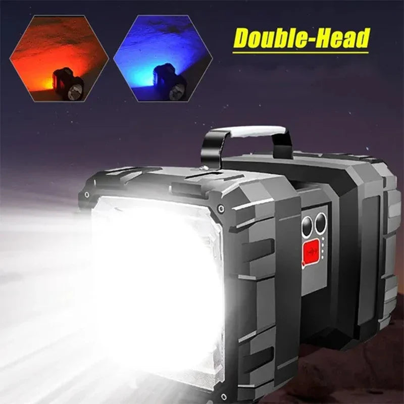 Afralia™ XHP100 LED Rechargeable Double Head Searchlight Handheld Flashlight - Super Bright Spotlight Floodlight