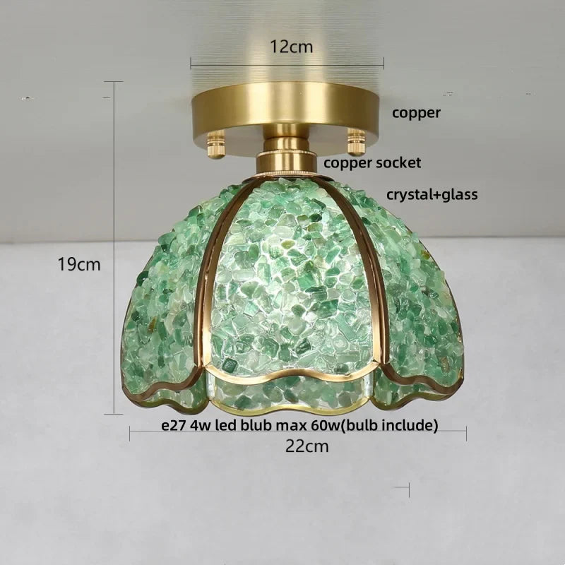 Afralia™ Handcrafted Glass Crystal Copper Ceiling Light Fixture for Dining Bedroom Kitchen