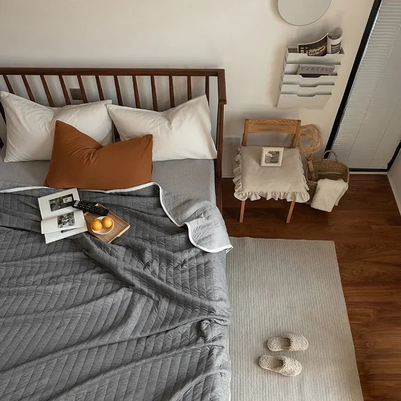 Afralia™ Soft Cotton Summer Quilt, Skin-Friendly & Washable Single/Double Blanket