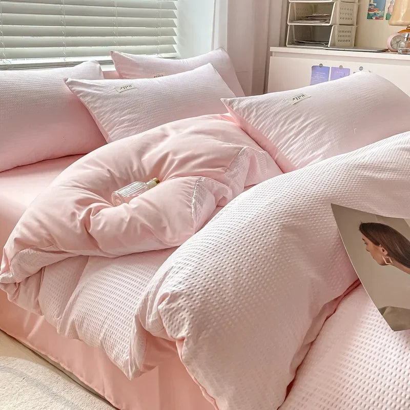Afralia™ Simple Waffle Bedding Set Single Double Size AB Double-sided Duvet Cover