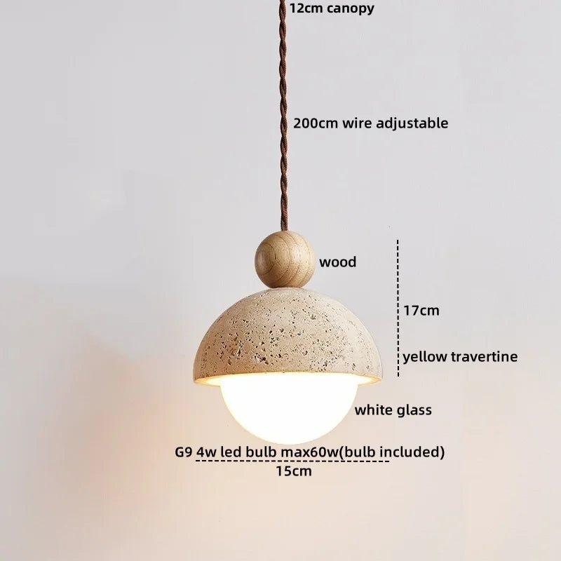 Afralia™ Yellow Travertine LED Pendant Light - Modern Nordic Wood Hang Lamp