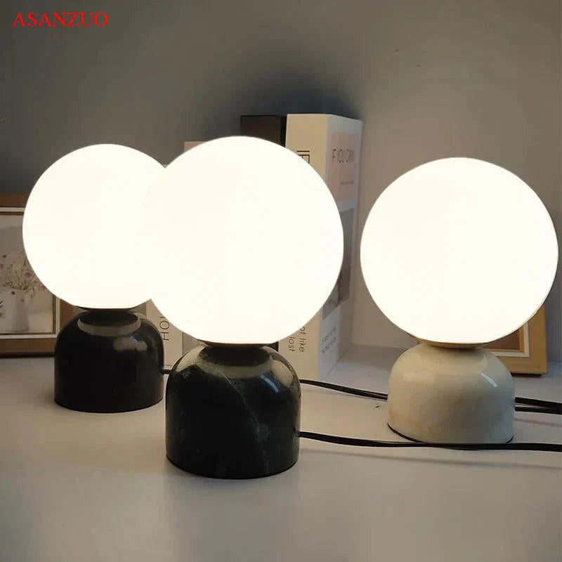 Afralia™ Nordic Glass Ball Table Lamp Luxury Marble Bedside Decor Modern Living Room Desk Lamp