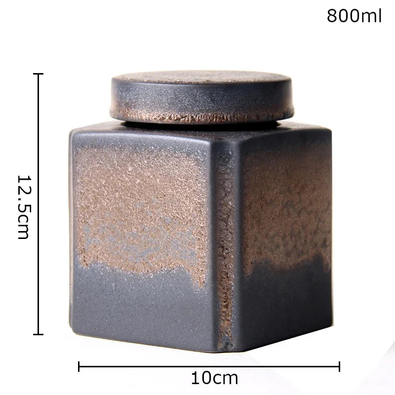 Afralia™ Ceramic Tea Canister | Sealed Coffee Storage Jar | Rough Pottery Tea Caddy