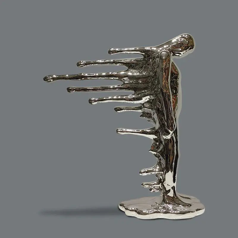 Afralia™ Silver Man Abstract Human Body Sculpture Figurine Home Decor Accessory