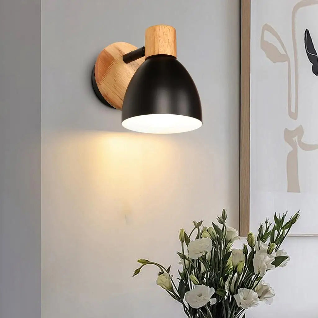 Afralia™ Nordic Wooden Wall Lamp Bedside Light for Bedroom Living Room E27 Macaroon Style