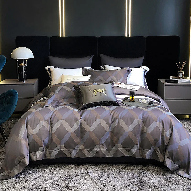 Afralia™ 1200TC Egyptian Cotton Satin Jacquard Patchwork Bedding Set with Silky Finish