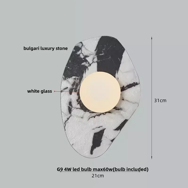 Afralia™ Wabi Sabi LED Wall Light Fixture Stone White Glass Bedside Lamp