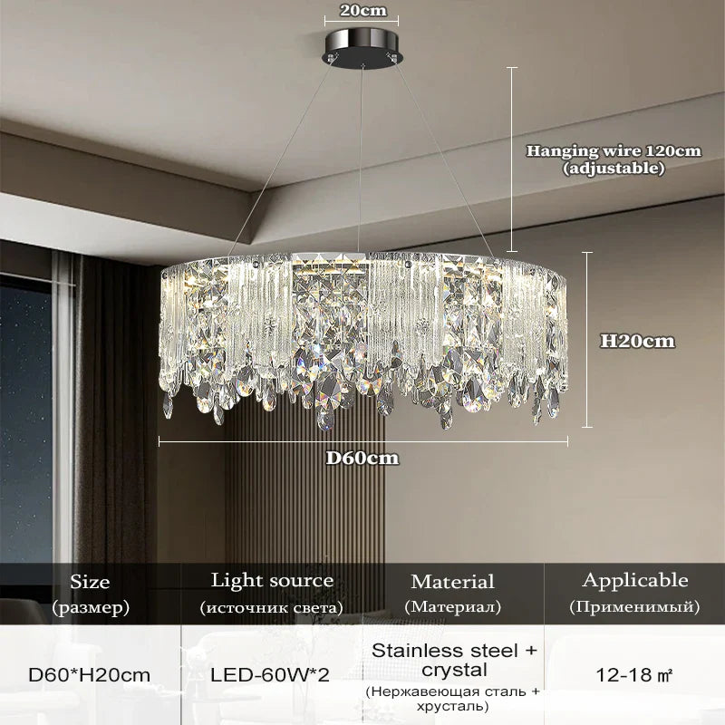 Afralia™ Chrome Crystal Pendant LED Chandelier for Living Dining Bedroom.