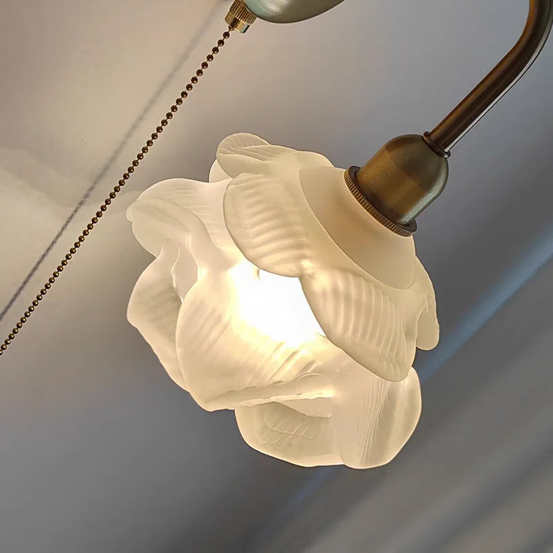 Afralia™ Pink Glass Copper Wall Sconce Pull Chain Switch Stair Light Fixtures