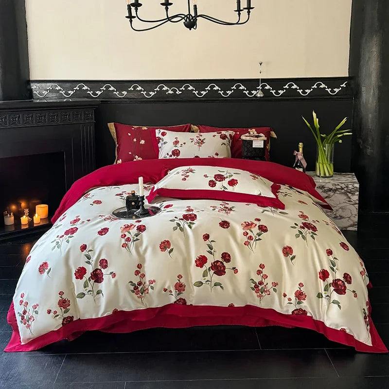 Afralia™ Egyptian Cotton Bedding Set: Queen King Full Size Sheet Pillowcase Comforter Cover