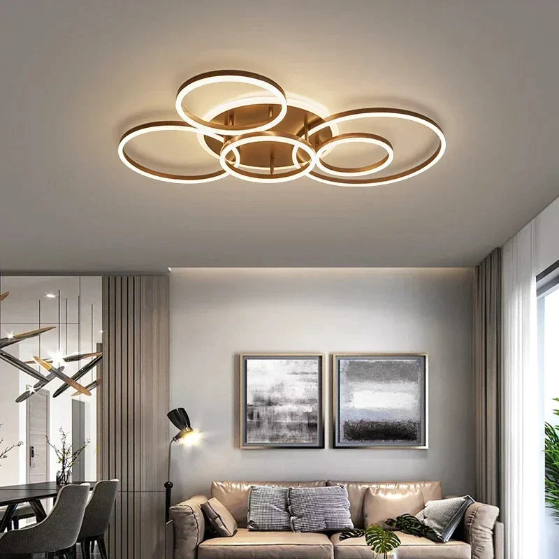 Afralia™ LED Circle Rings Ceiling Lights Black White Brown Chandeliers for Living Room Bedroom Kitchen Decor